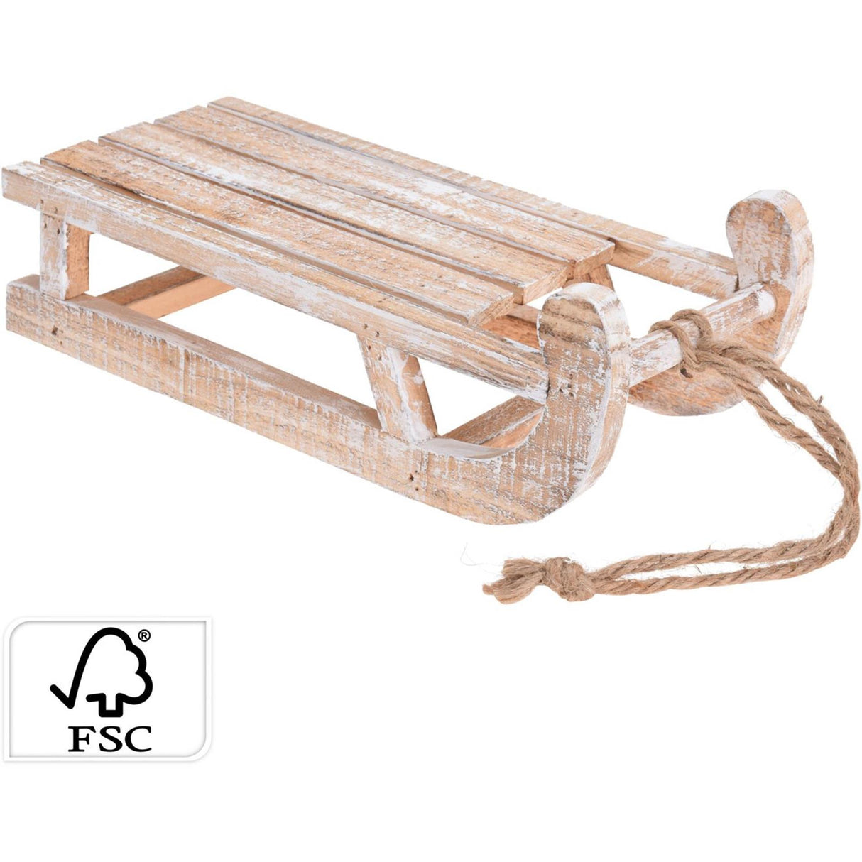 Home-Styling-Holzschlitten 30 cm weiß gewaschen