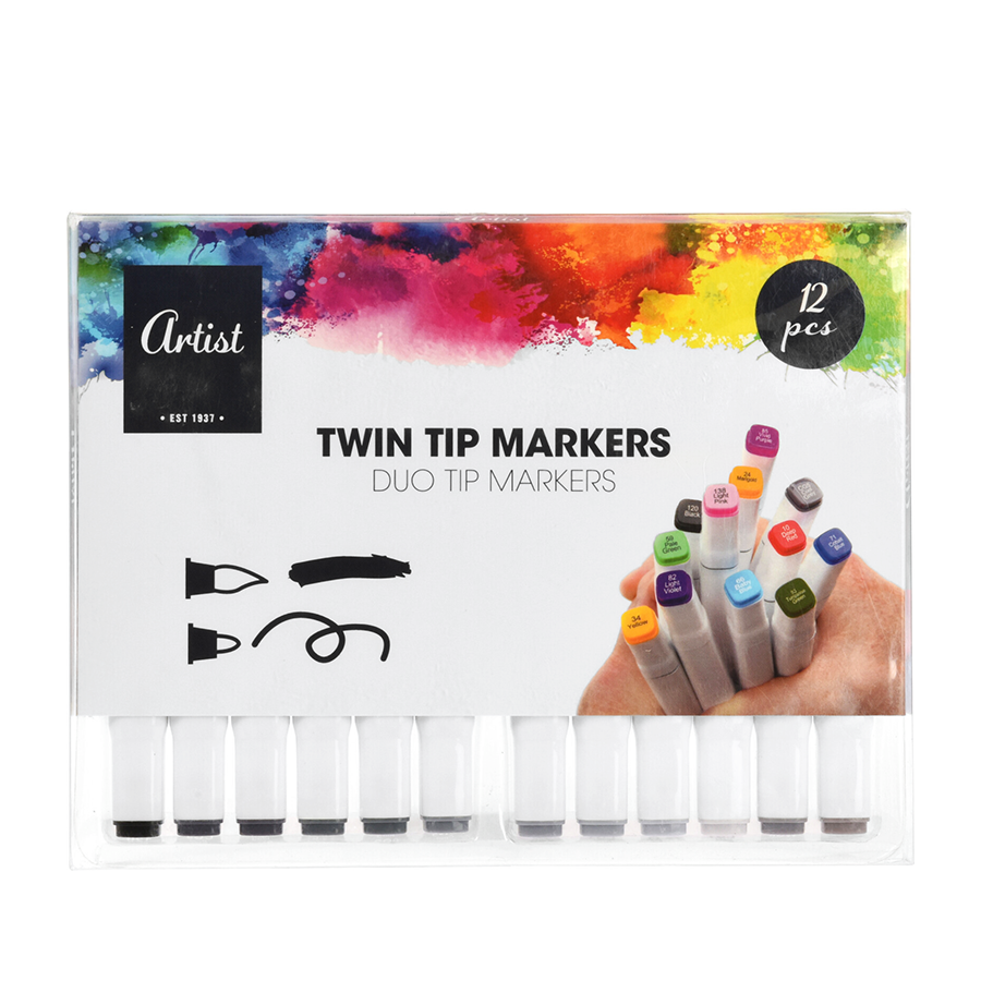 Artist duo tip markers grijs 12 stuks