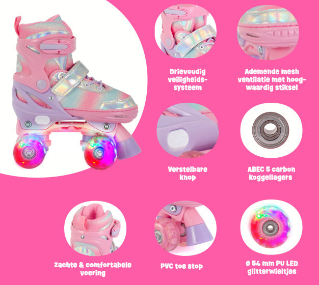 Aventuri verstellbare Rollschuhe mit leicht rosa Glitzer Größe 31-34 (s)