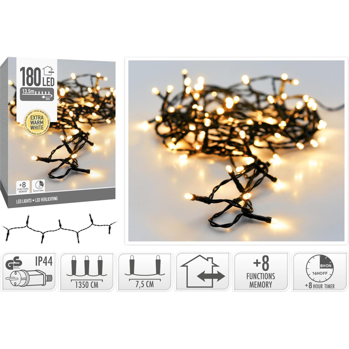 Weihnachtsbeleuchtung 180 LED extra warmweiß