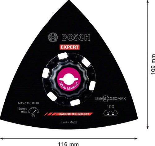 Bosch Zubehör Expert Schleifplatte MAVZ 116 RT10 Multitool Sägeblatt 116 mm – 1 Stück – 2608900051