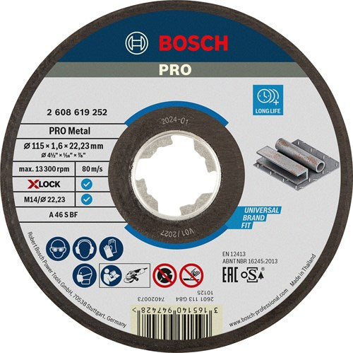 Bosch Zubehör X-Lock Schleifscheibe Expert für Metall 115x1,6x22,23mm, gerade - 1 Stück - 2608619252