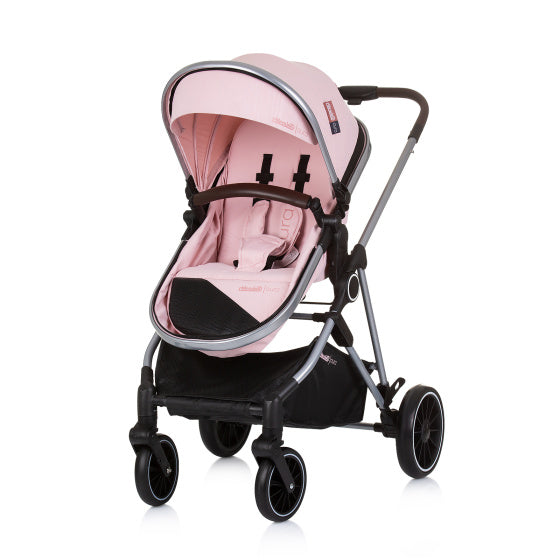 Chipolino Aura faltbarer 3-in-1-Kinderwagen mit Wickeltasche rosa