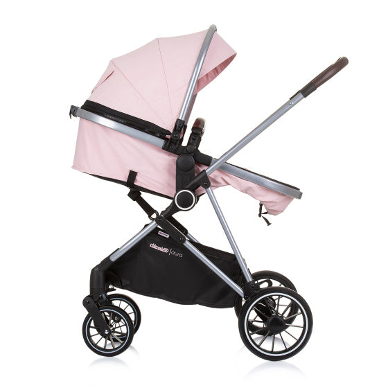 Chipolino Aura faltbarer 3-in-1-Kinderwagen mit Wickeltasche rosa