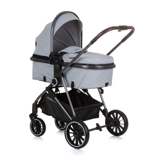 Chipolino Aura faltbar 3-in-1-Kinderwagen mit Windelbeutel aschgrau Schwarz