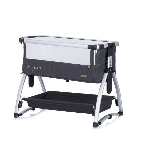 Chipolino Baby Boss Co-Schlafer mit Schwungfunktion Moskitonetz Anthrazitgrau Silber