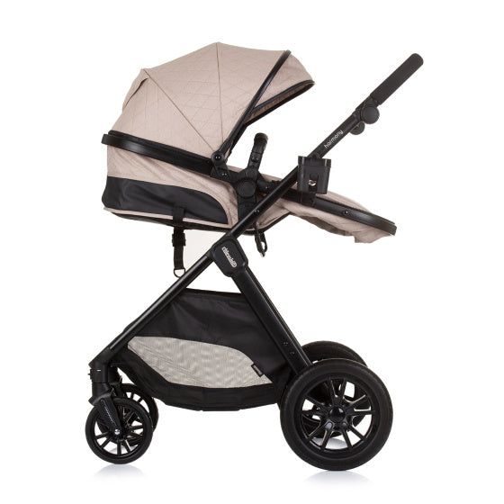 Chipolino Harmony faltbarer 3-in-1-Kinderwagen mit Wickeltasche Macadamia Beige Schwarz
