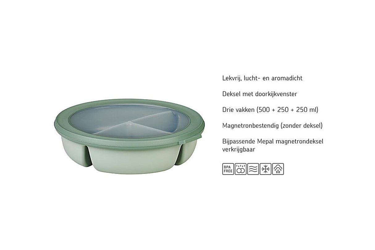 Mepal Multi Bowl Cirqula Lebensmittelbehälter 3-Fächer Bento Schüssel rund Nordic Sage