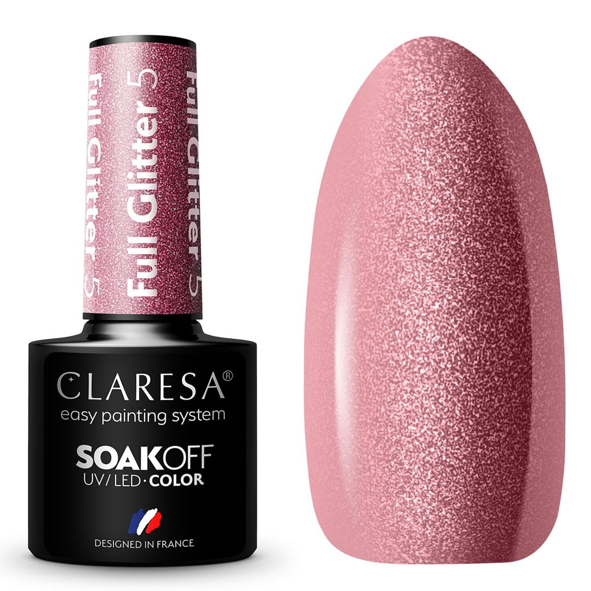 Claresa UV-LED-Gel-Nagellack, 5 ml, voller Glitzer, 5 warmes Rosa