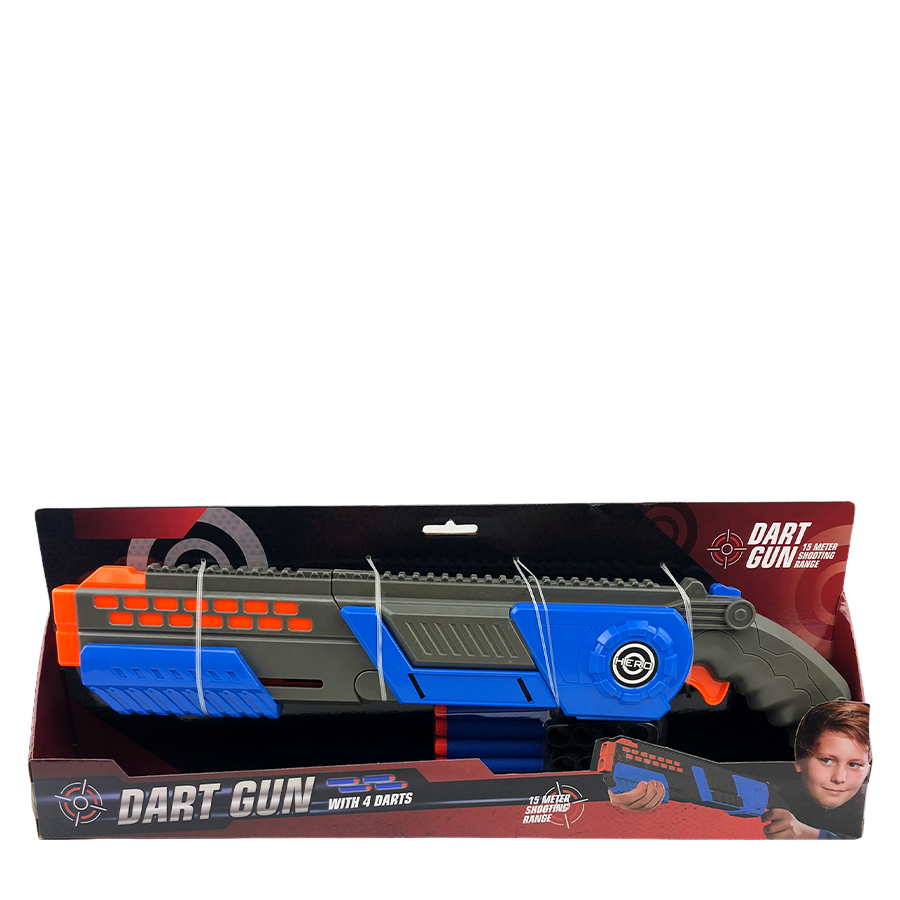 Dart gun shotgun met 4 darts blauw 47,5cm