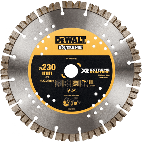 Dewalt Zubehör Extreme Runtime Diamanttrennscheibe, segmentiert, ø230 mm 22,2 mm (dcs690) – dt40260-qz