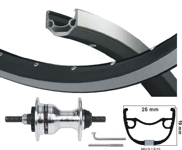 KGS Vorderrad 28 Zoll (622) Mach 1 ER10 Schwarz Silber Rollenbremse Festachse