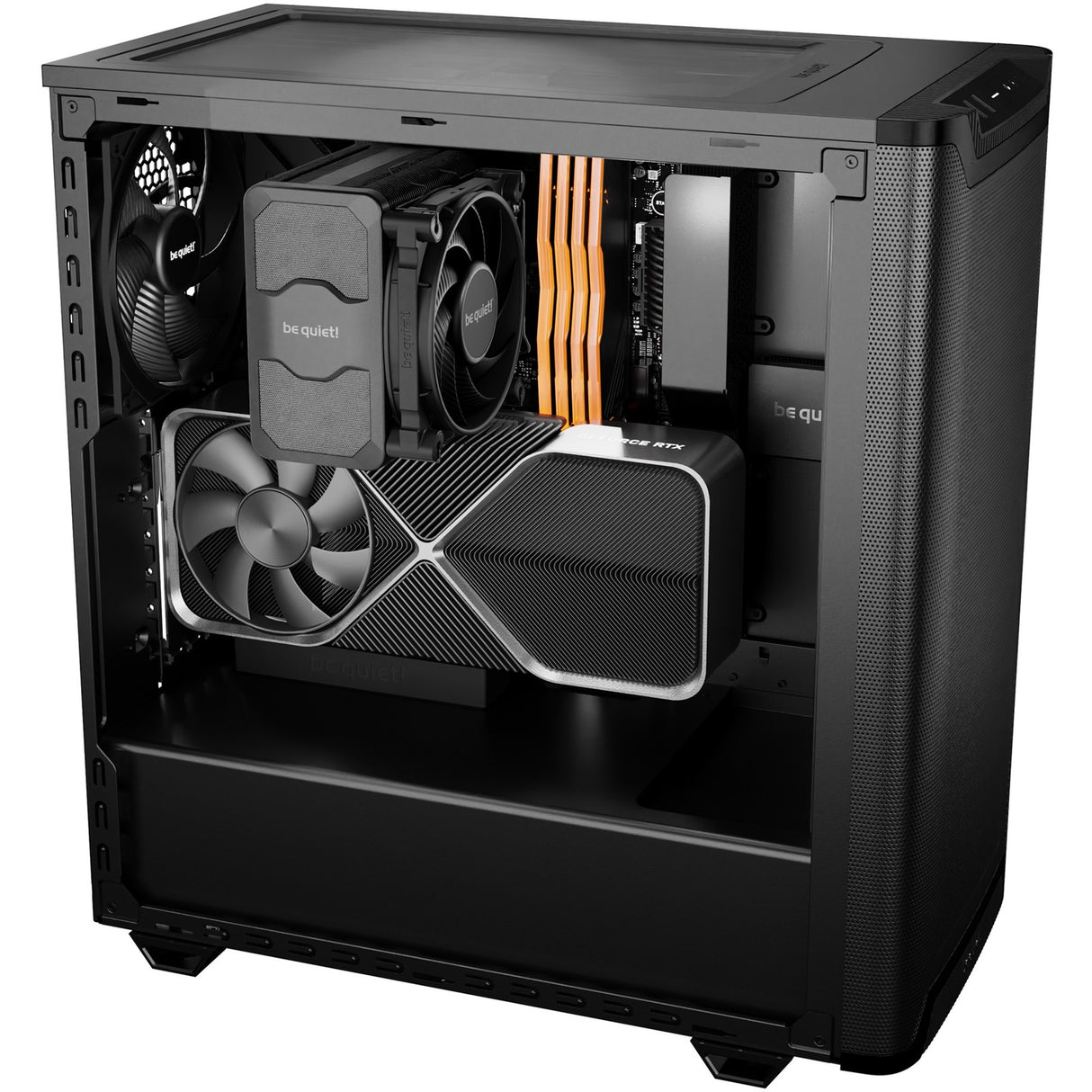 Ruhig sein! Pure Base 501 Airflow Window Midi-Tower-Gehäuse (schwarz | 2x USB-A | 1x USB-C | gehärtetes Glas)