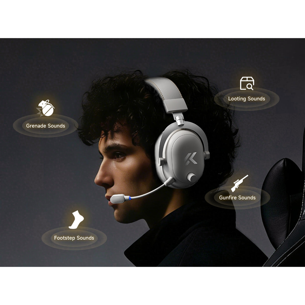Mchose v9 turbo+ magnetic wireless over-ear gaming headset (wit zilver, nintendo switch, playstation 4, playstation 5, mobiel, pc, 2.4g bluetooth usb)