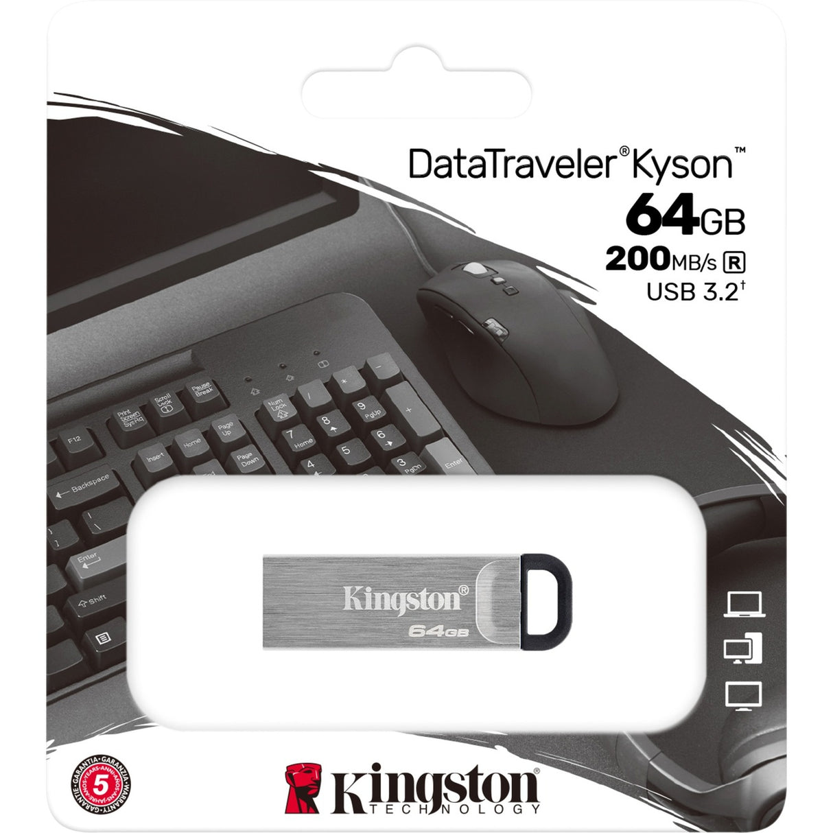 Kingston DTKN 64 GB Data Traveler Kyson, 64 GB, USB 3.2, 200 60 MB s, ohne Kappe, Silber