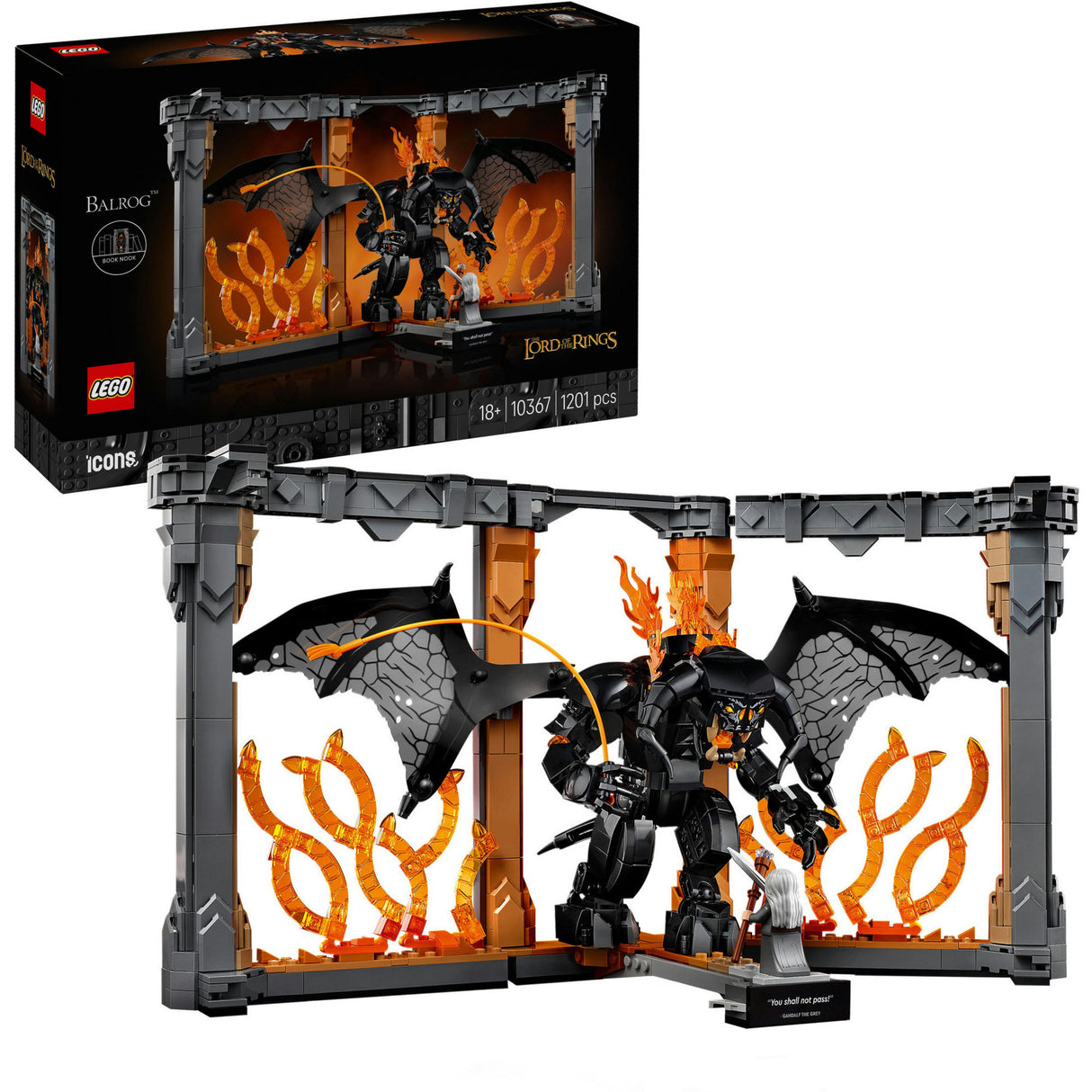Lego Icons 10367 Buchstütze „Der Herr der Ringe Balrog“.
