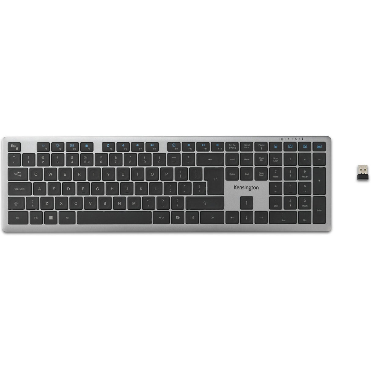 Kensington KB535 EQ wiederaufladbare Tastatur für mehrere Geräte (US-internationales Layout (QWERTY), Scherenschalter, 100 %, USB, 2,4 GHz, Bluetooth 5.4)