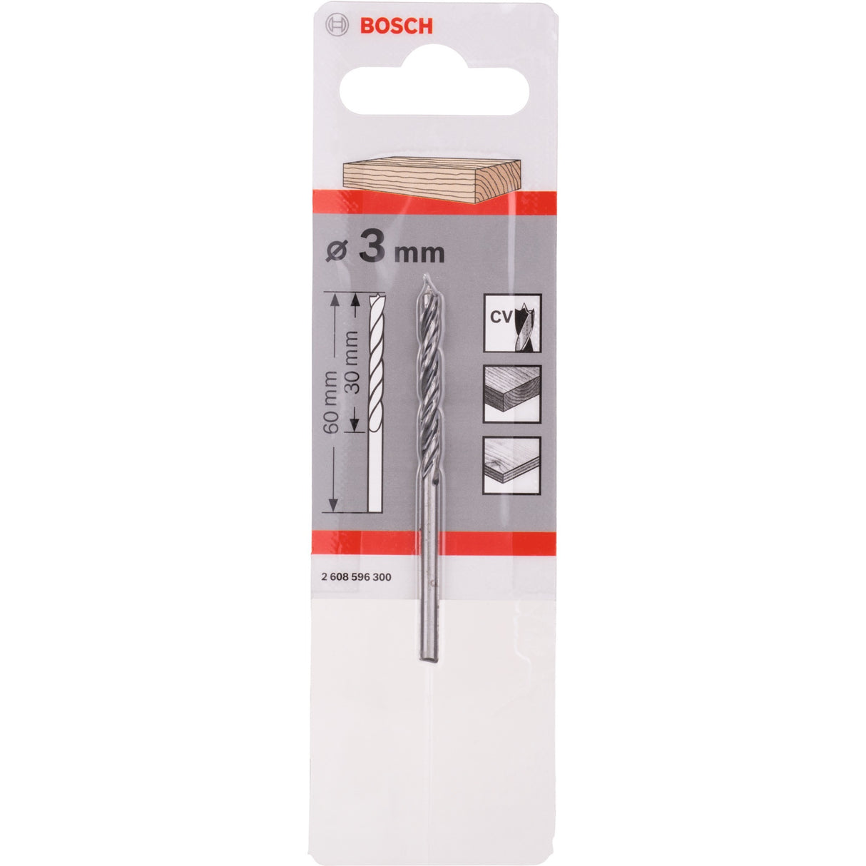 Bosch Holzspiralbohrer, Standard-3-mm-Bohrer (Arbeitslänge 33 mm)