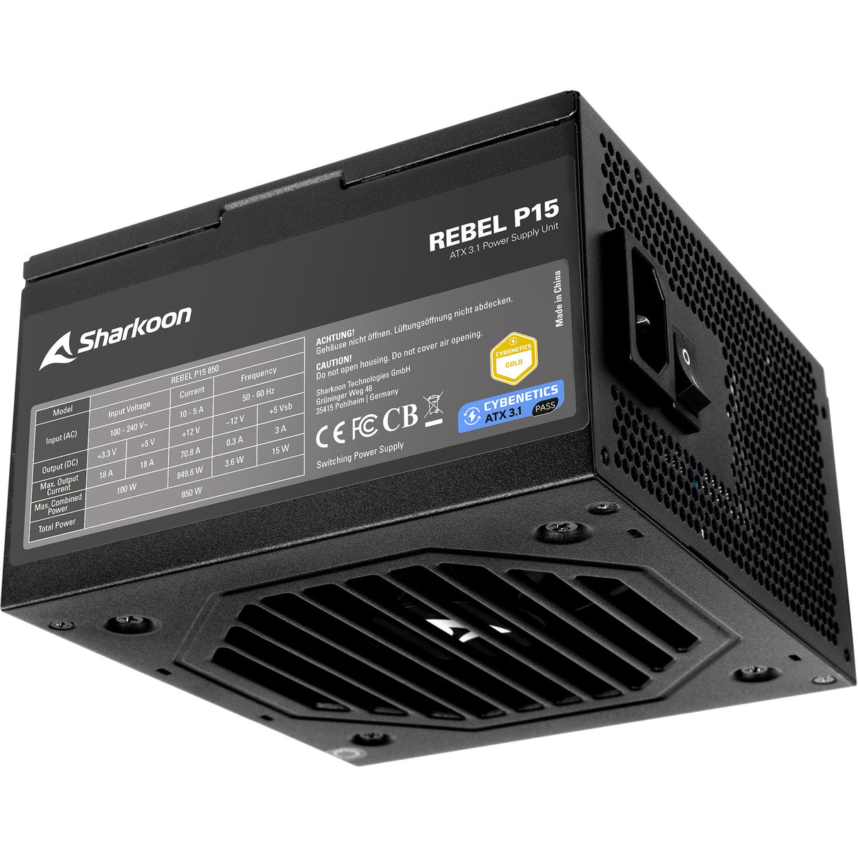 Sharkoon Rebel P15 850 Watt Netzteil (schwarz, 1x 12V-2x6, 4x PCIe)