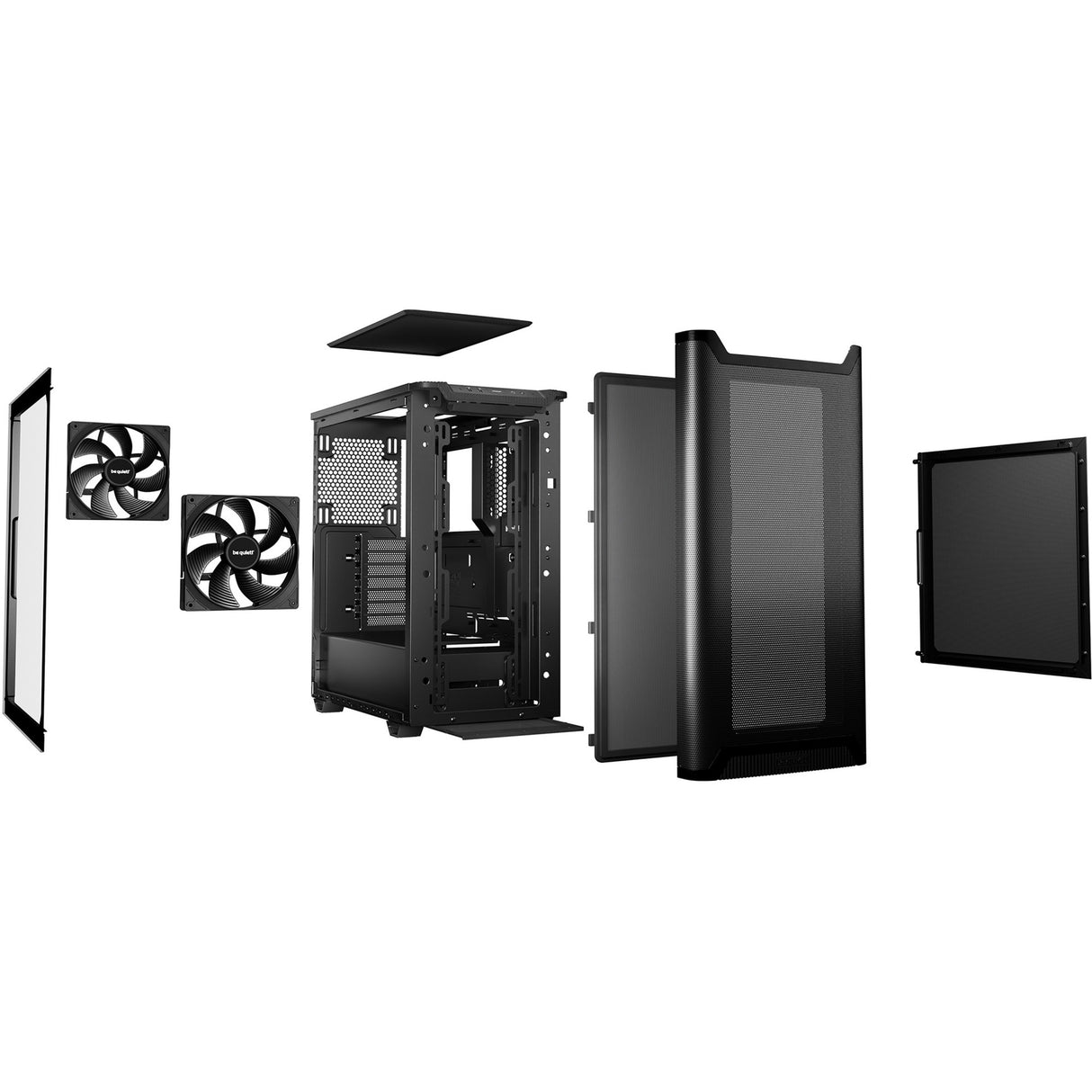 Ruhig sein! Pure Base 501 Airflow Window Midi-Tower-Gehäuse (schwarz | 2x USB-A | 1x USB-C | gehärtetes Glas)
