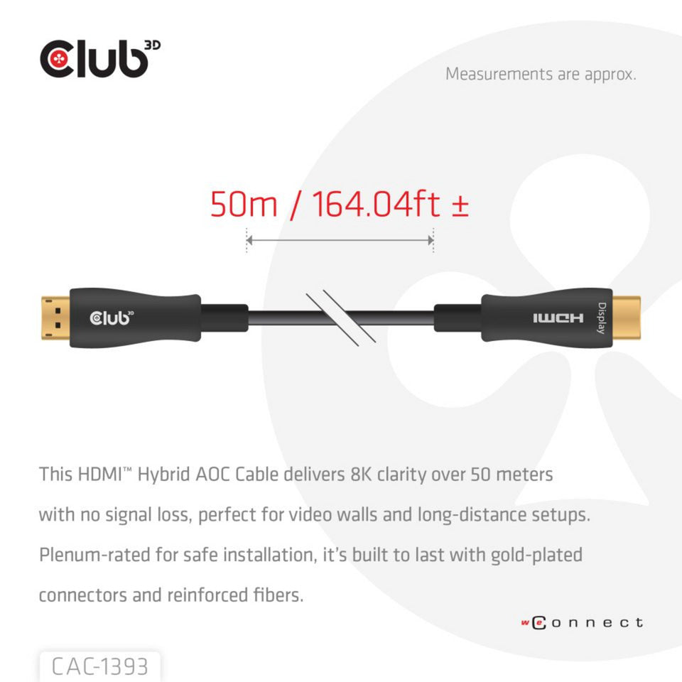 Club 3D HDMI Hybrid AOC Kabel 8K60Hz 4K120Hz 50m (Schwarz)
