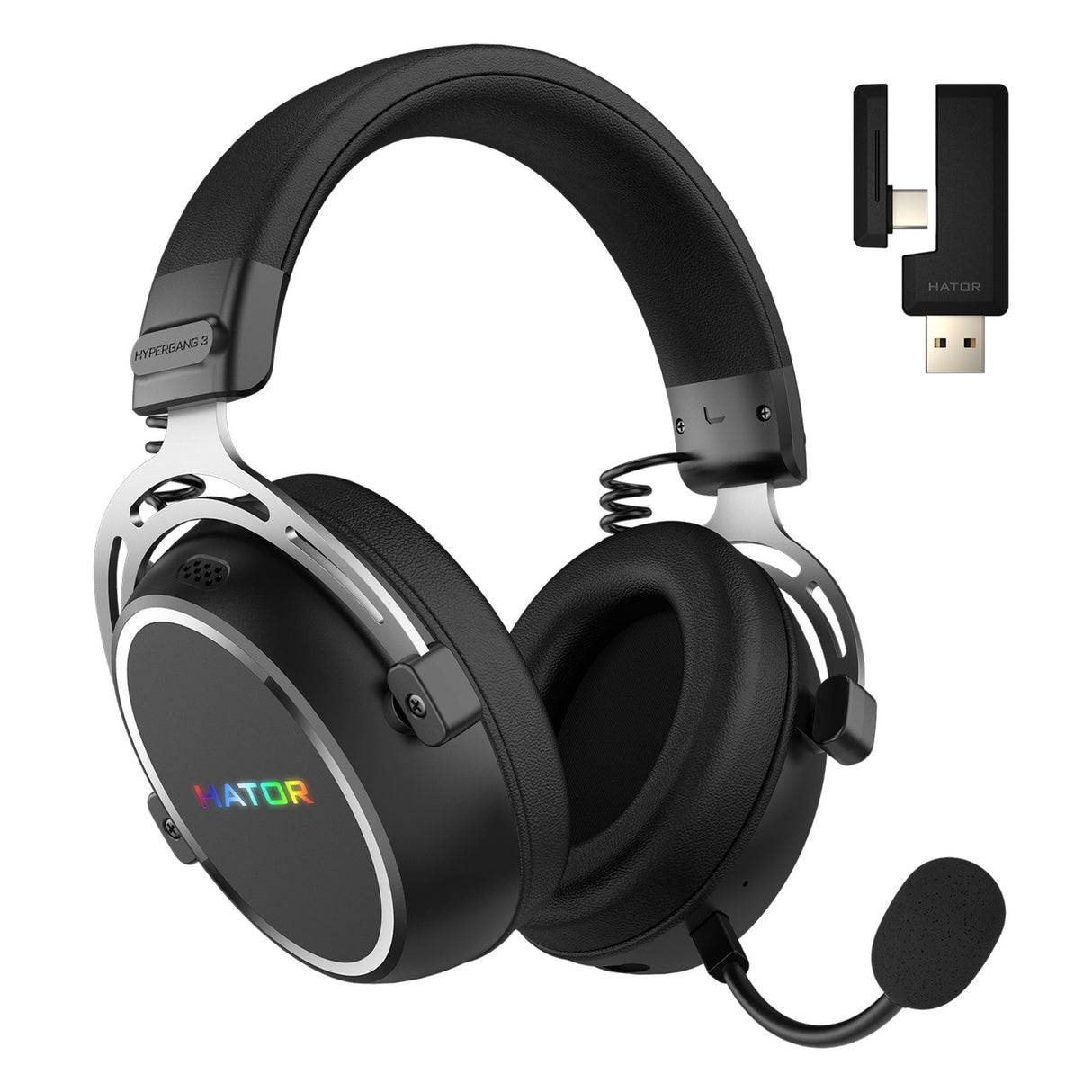 Hator hypergang 3 wireless over-ear gaming headset (zwart, rgb, 2.4ghz bluetooth usb)