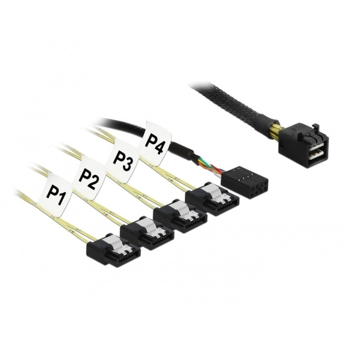 Delock Mini SAS HD SFF-8643> 4x SATA 7 PIN Rückwärtsgang + SID