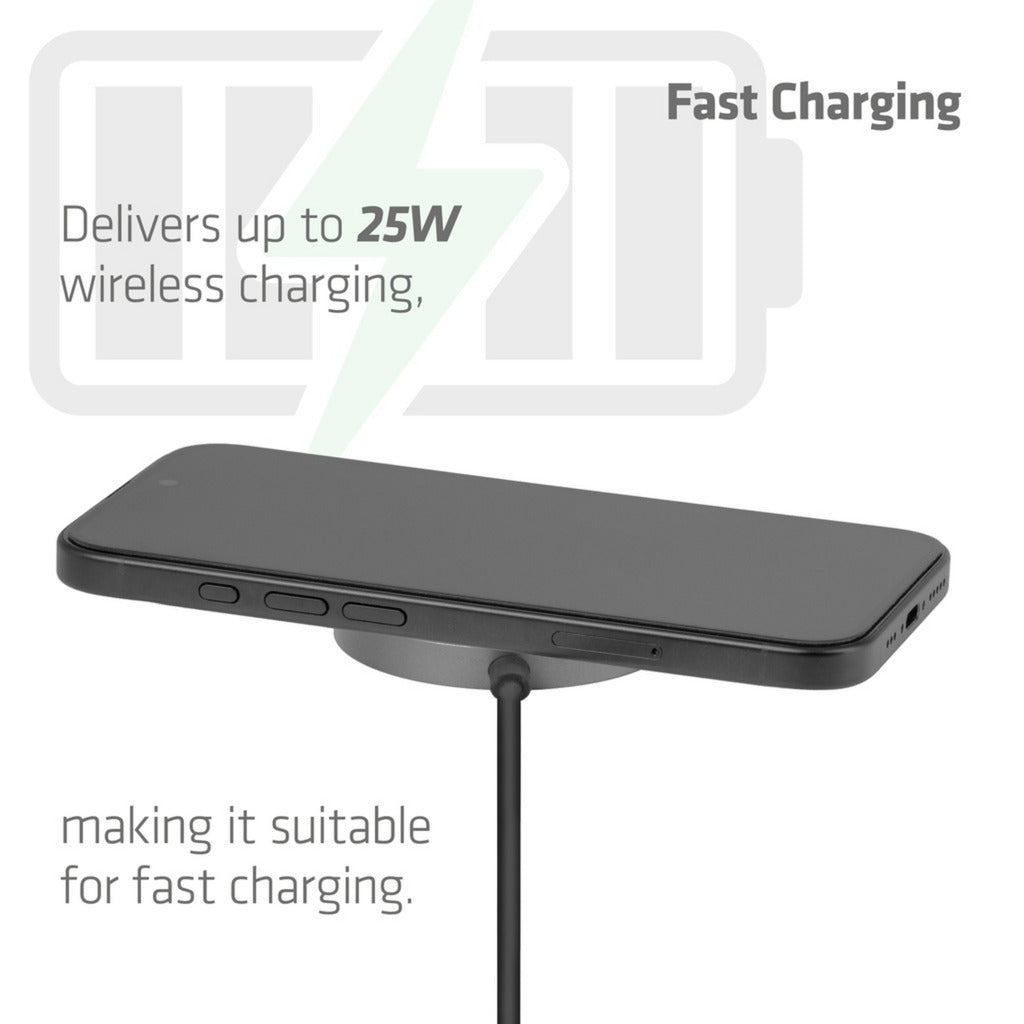 Club 3d cac-3027 qi2 25w draadloze oplader (zwart, qi-gecertificeerd, magsafe-compatibel, magnetisch pad)