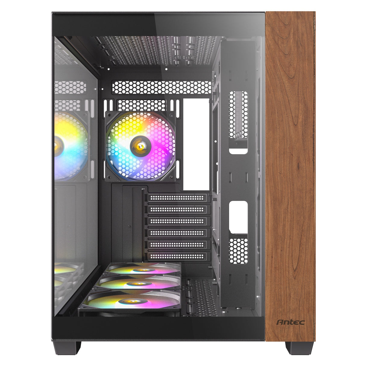 Antec cx800 Wood Argb Midi-Tower-Gehäuse (schwarze Holzfarbe | 1x USB-A | 1x USB-C | gehärtetes Glas)