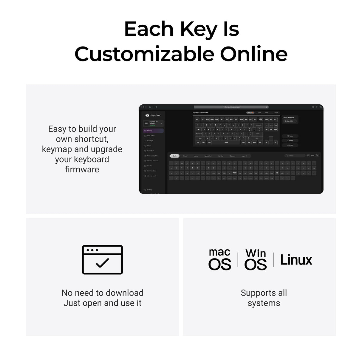 Keychron q3 ultra-m3 8k wireless custom mechanical keyboard (zwart, us lay-out (qwerty), silk pom brown, 80% (tkl), rgb, hot swap, 8k, 2.4 ghz | bluetooth 5.2 | usb-c)