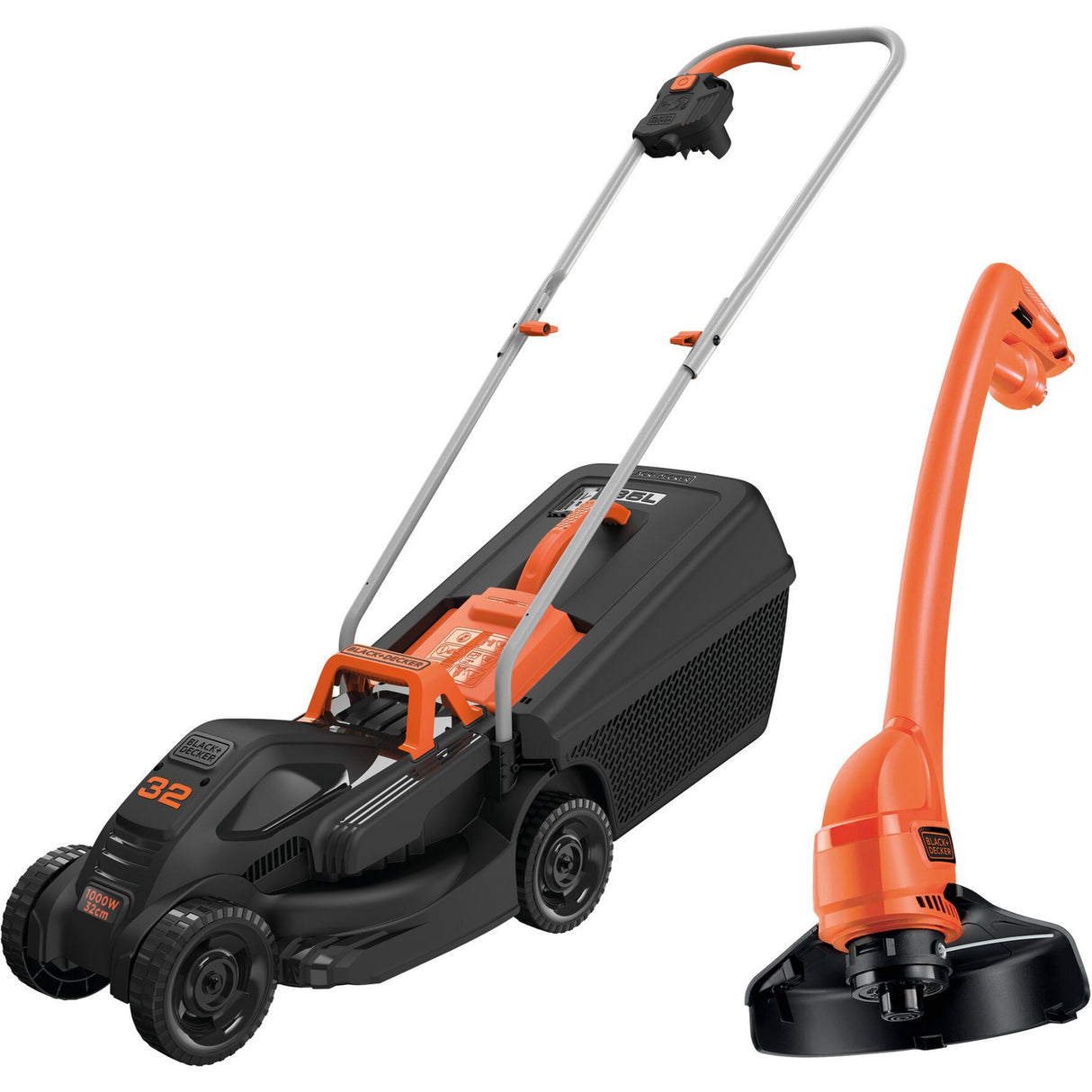 Black+Decker 1000 W 32 cm Rasenmäher + 250 W Rasentrimmer (schwarz orange, Rasenflächen bis zu 250 m²)