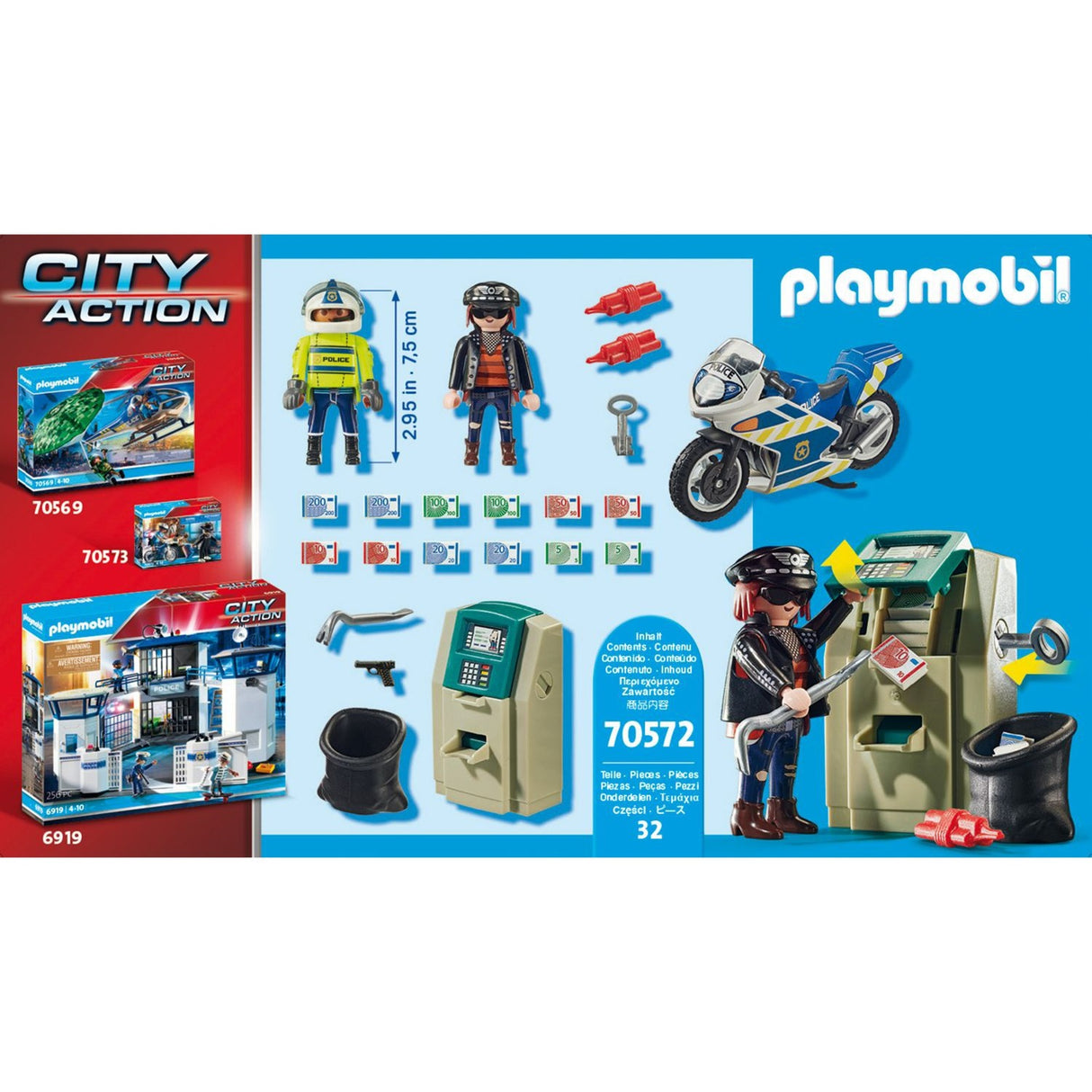 Playmobil City Action - Polizeimotorrad: Verfolgung des Geldräubers, Konstruktionsspielzeug (70572)