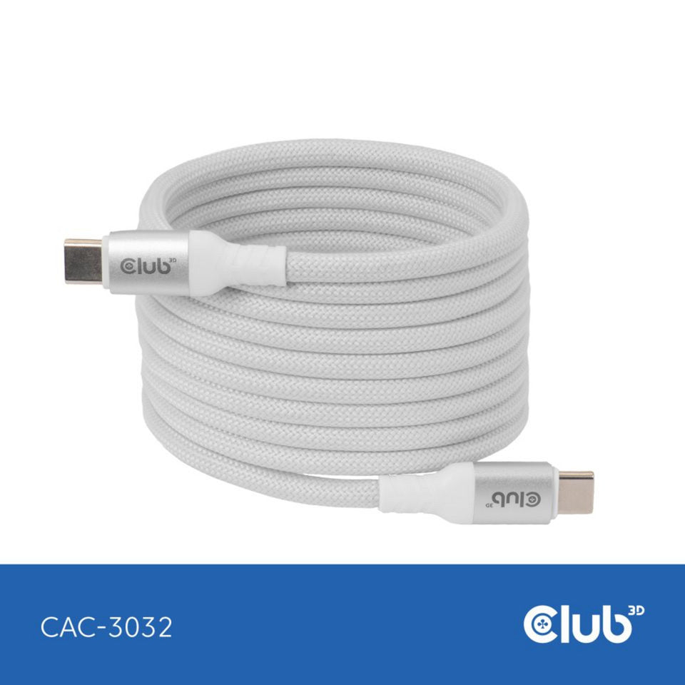 Club 3D USB-C Magnetspule 240 W PD3.1 weißes Kabel, 2 Meter Kabel (weiß)