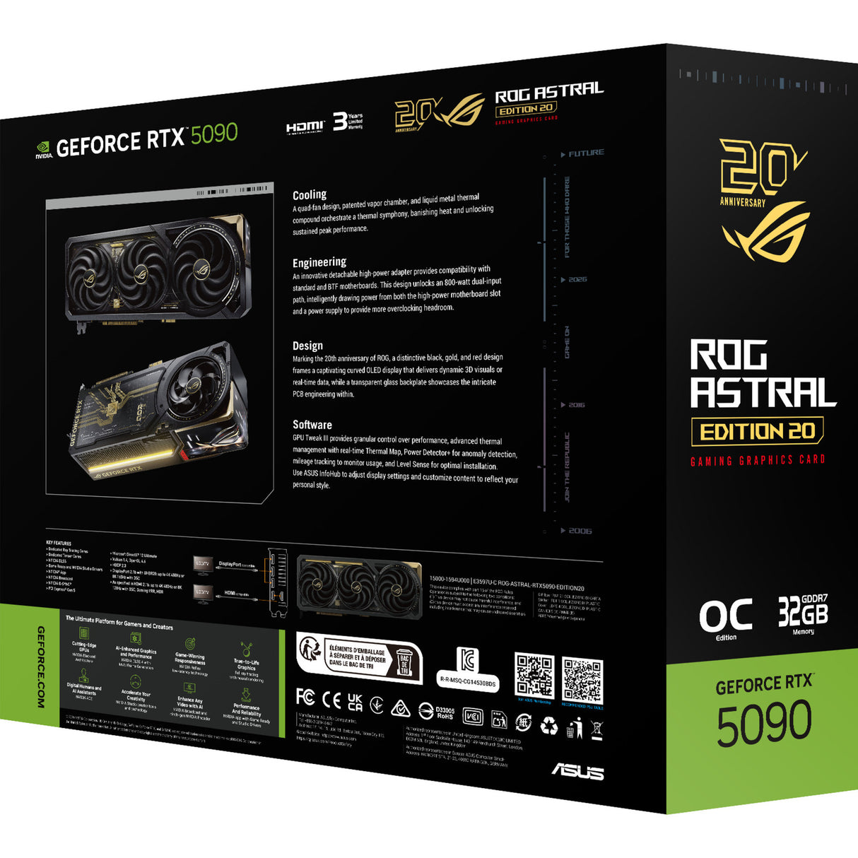 Asus geforce rtx 5090 rog astral edition 20 grafische kaart (dlss 4, 3x displayport, 2x hdmi 2.1, usb-c)