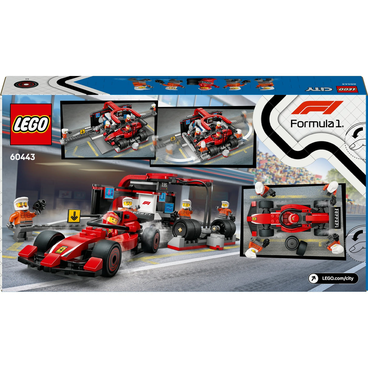 Lego 60443 City F1 Boxenstopp und Boxencrew mit Ferrari