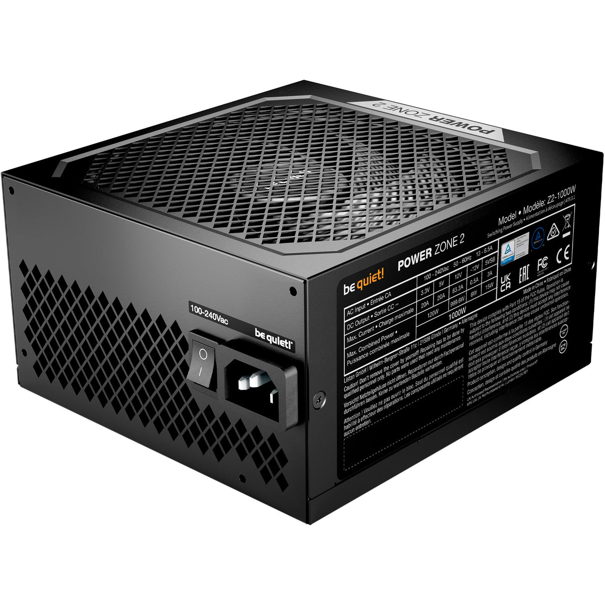 Ruhig sein! Power Zone 2 modulares 1000-Watt-Netzteil (schwarz, 1x 12V-2x6, 3x PCIe)