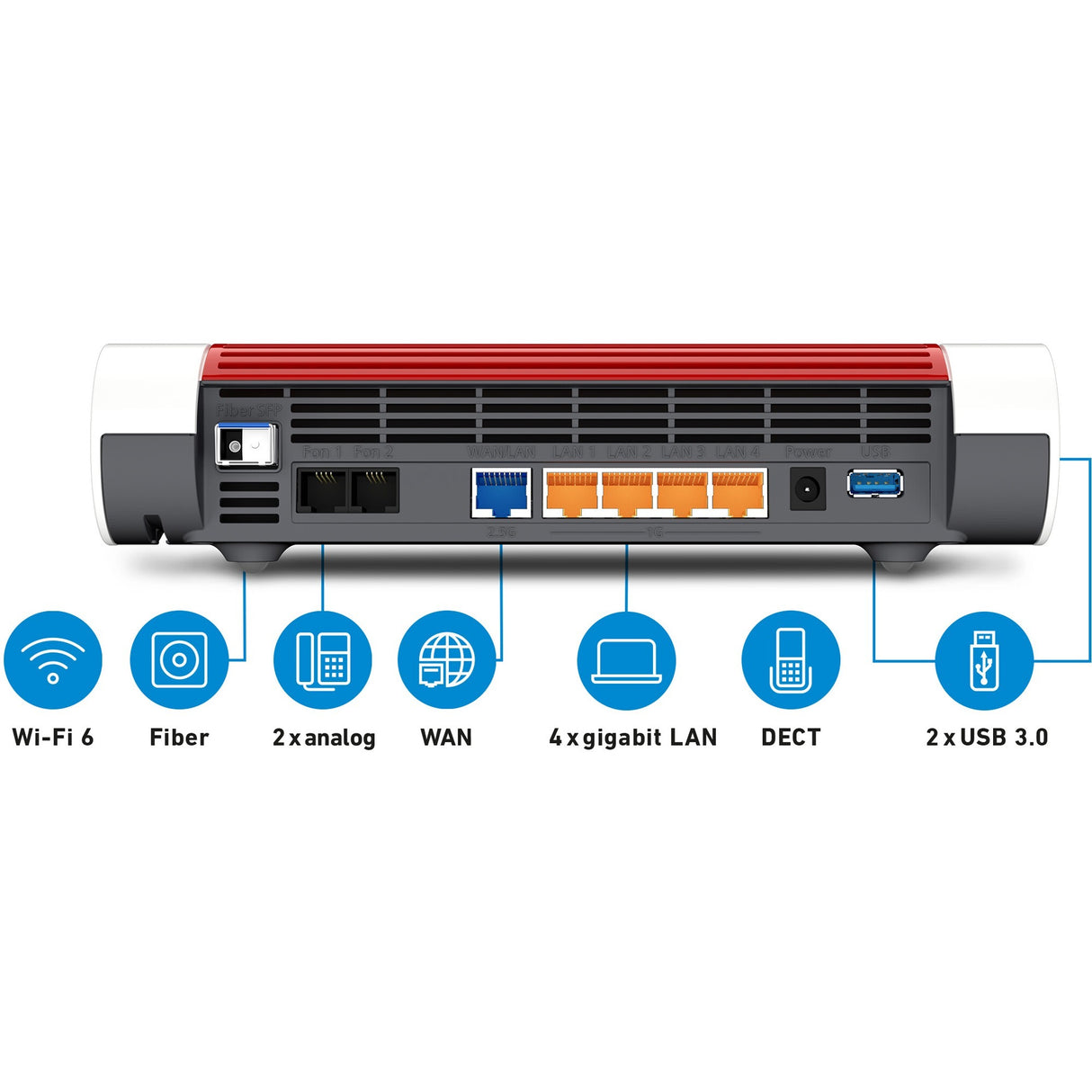 Fritz! Box 5590 Fiber Edition internationaler Router (weiß rot, Mesh-WLAN)