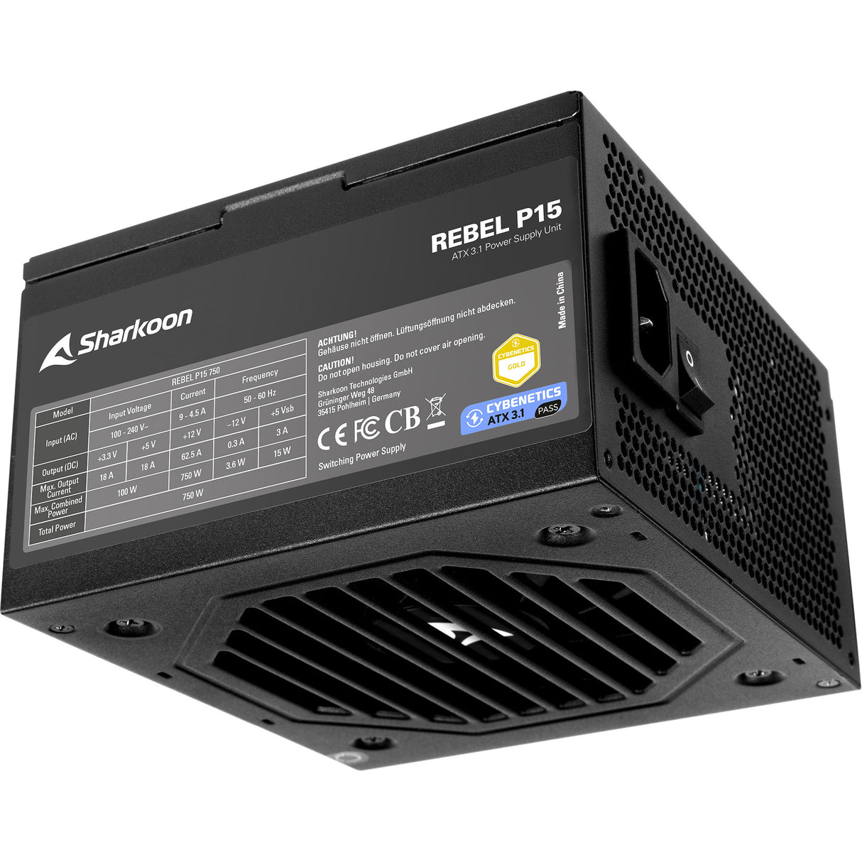 Sharkoon Rebel P15 750 Watt Netzteil (schwarz, 1x 12V-2x6, 4x PCIe)