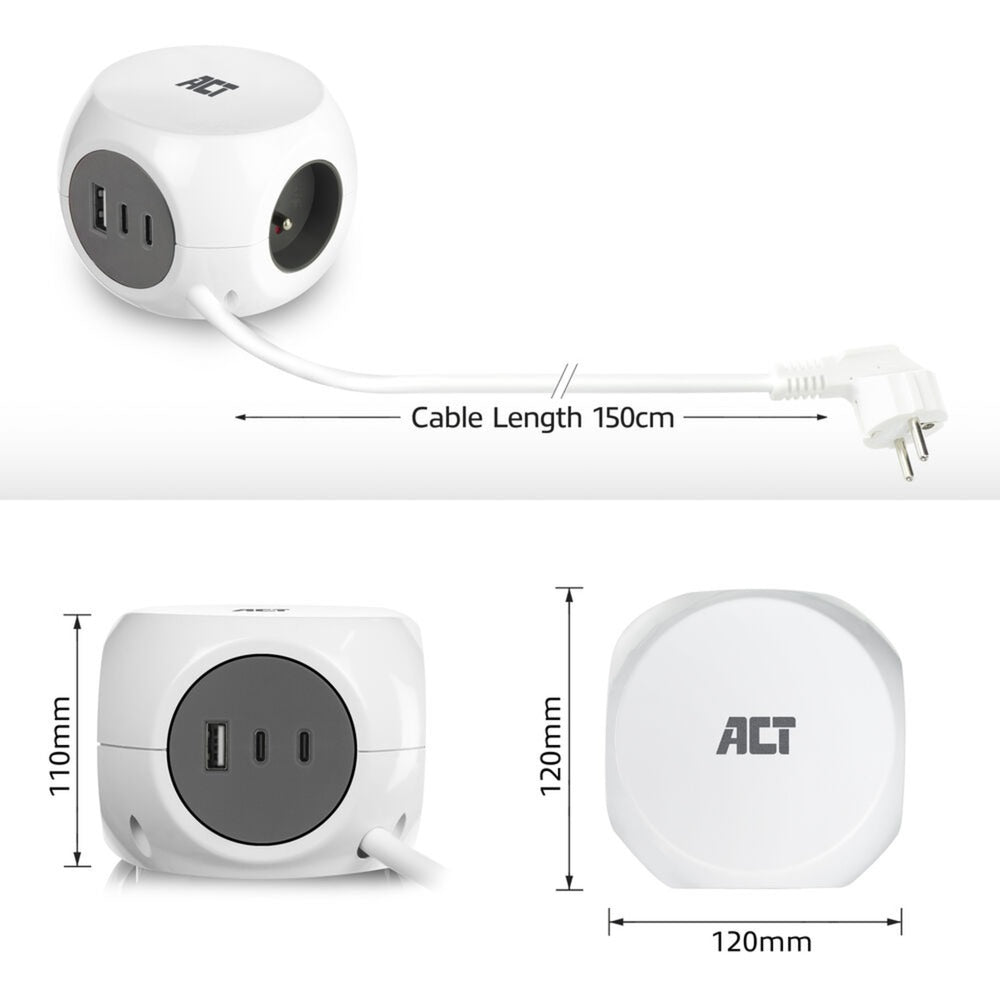 Act Connectivity Steckdosenleiste Cube mit 3 Steckdosen, 30 W d