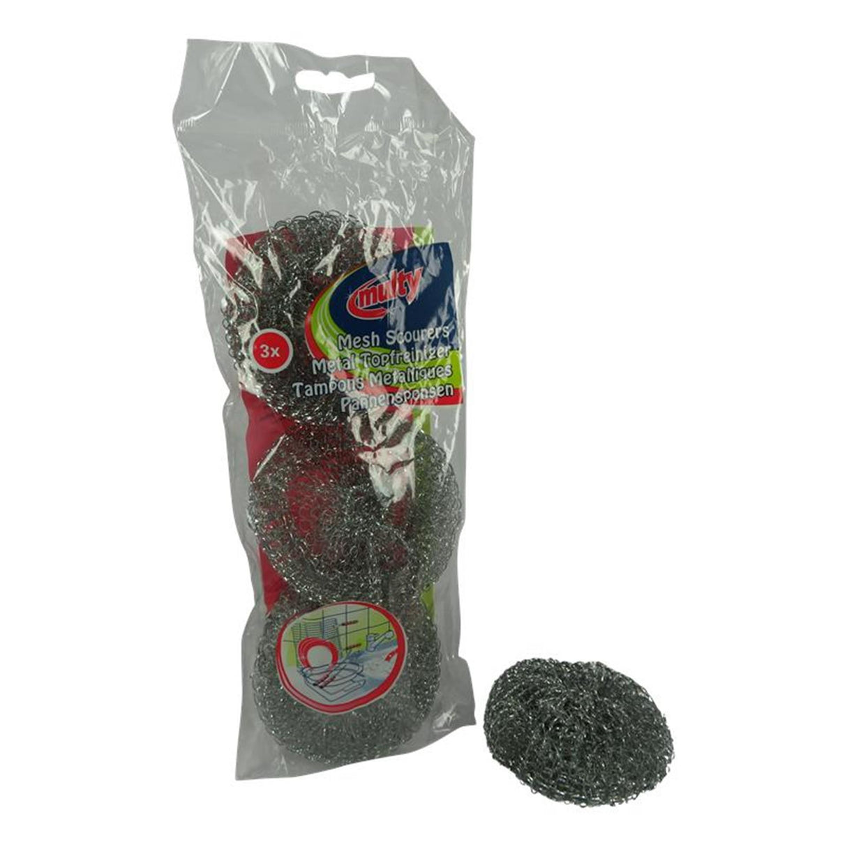 Multy Pfannenschwamm aus Metall, Packung mit 3 Stück