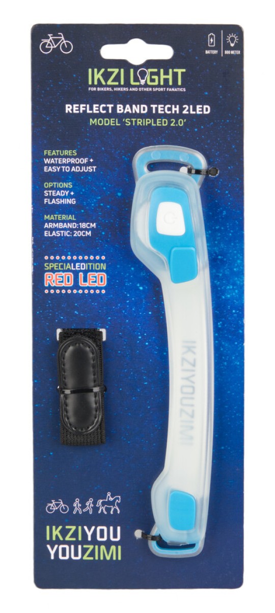 Ikzi Leuchtarmband gestreift 2x rote LED, transparent blau