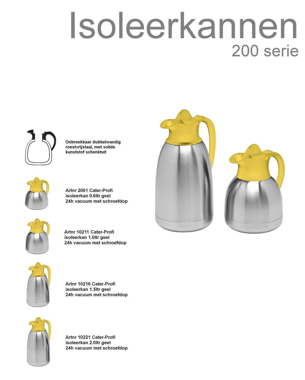 Isolierkanne Edelstahl gelber Deckel (1 Liter)