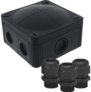 Kabelbox schwarz + 3x Kabelverschraubung.