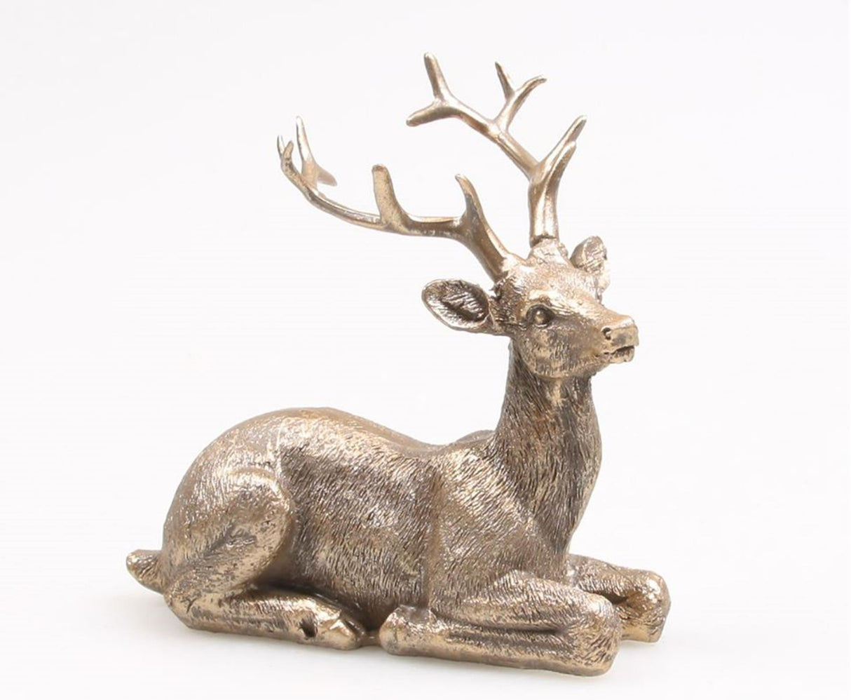 Von der Jahreszeit inspirierte Dekorationsstatue eines liegenden Hirsches, 11 x 8 x 11 cm, goldfarben