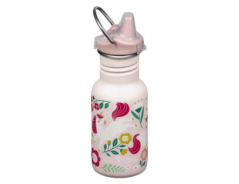 Klean Kanteen Kindertrinkflasche mit Trinkverschluss – springende Einhörner – 355 ml