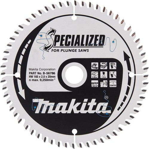 Makita Zubehör Tauchkreissägeblatt Melamin | Spezialisiert 165x20x2,0 60t 5g – B-56786