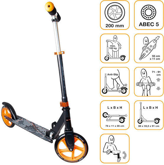 Muuwmi 2-Radkinder faltbar Fußbremse Schwarz Orange