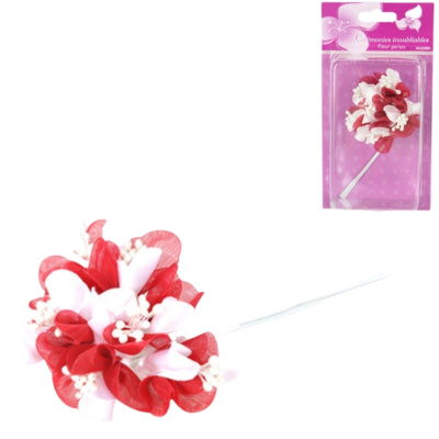Dekoblume mit Perlen rot 13 cm 6er Set | 24 Stück