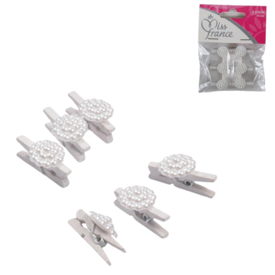 Miss France Dekoblume auf Clip weiß 2,5 cm 6er Set | 24 Stück