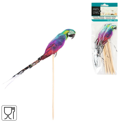 Cocktailspieße Papagei 15 cm 10er Set | 36 Stück